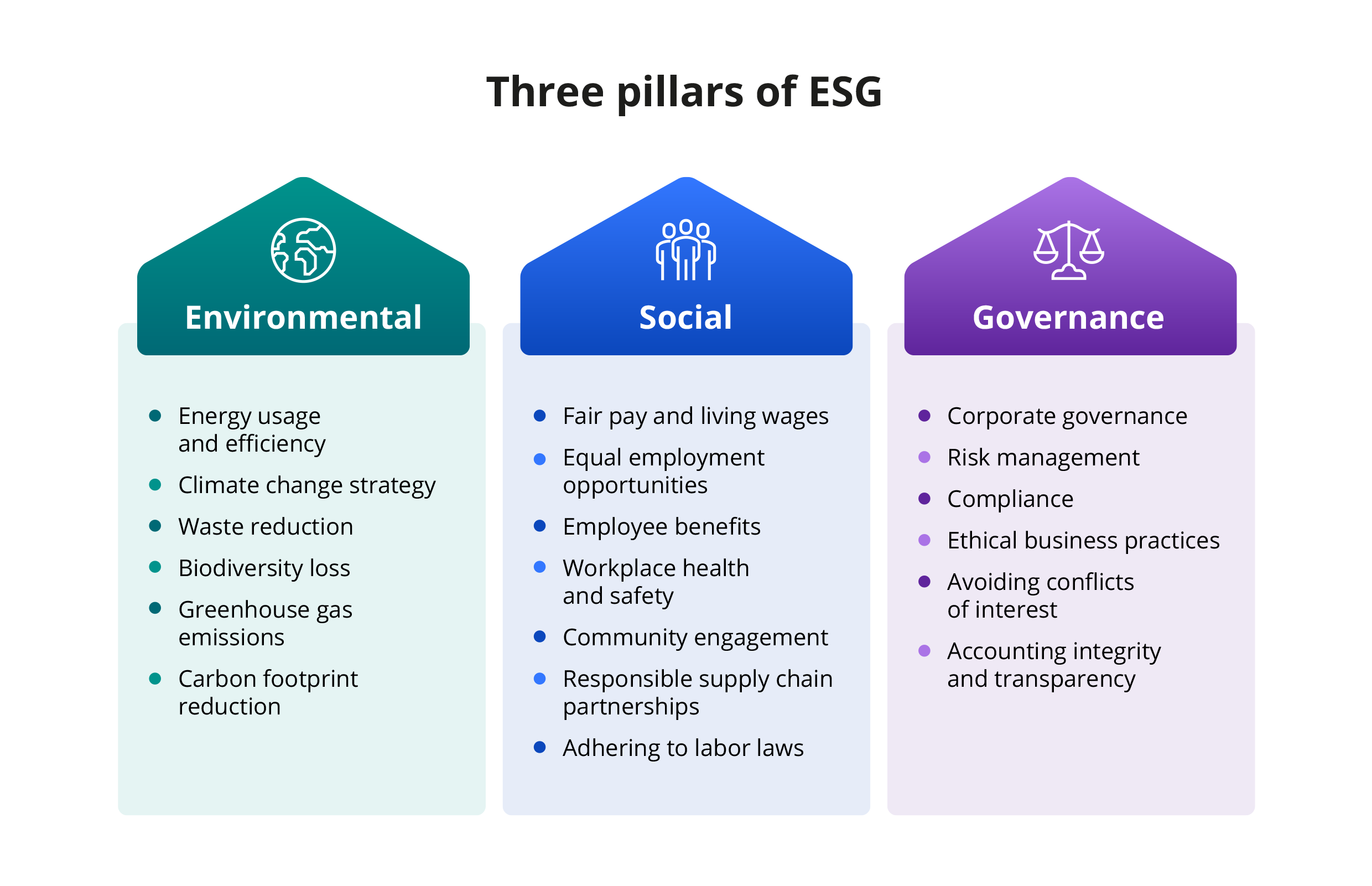 Chart details three ESG pillars and their principles